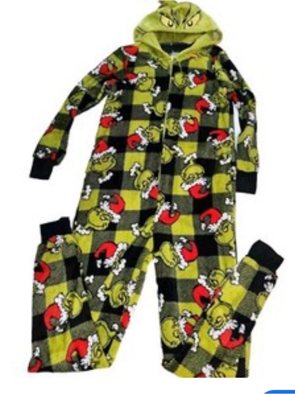 The Grinch minky Woman’s union, Women Size 8-10 suit,  green and black buffalo